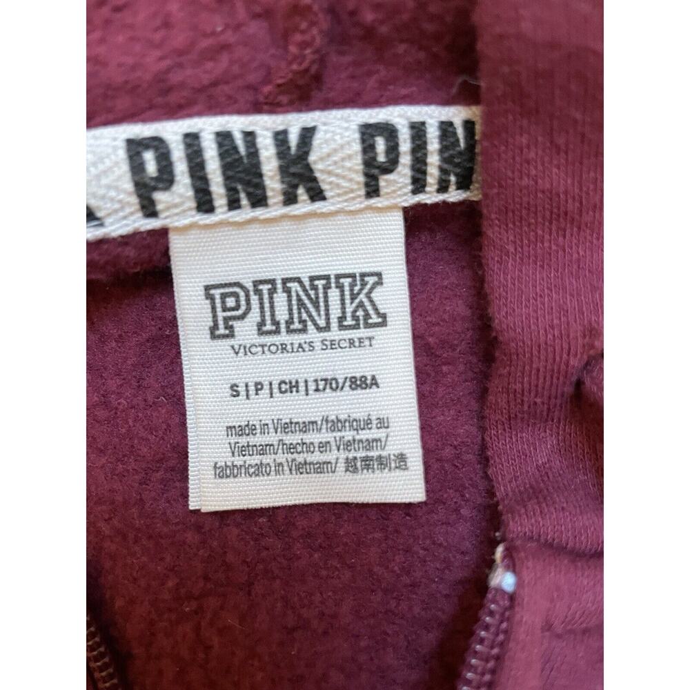 Victoria Secret Women's PINK Full Zip Hoodie Sweatshirt in Burgundy Red Size S - Picture 3 of 6